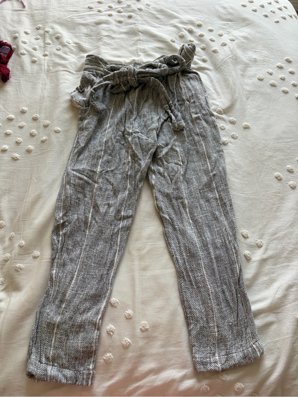 Free People Gray Striped Paperbag Waist Capris
